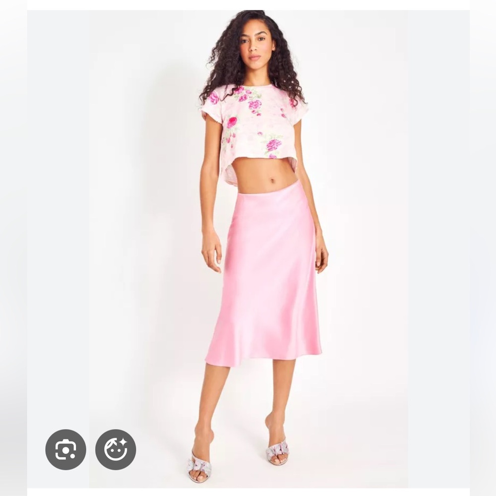 LoveShackFancy Pink Satin Midi Skirt